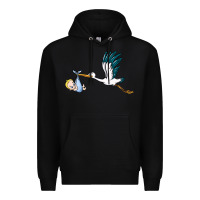 Black stork with baby boy Premium Hoodie - BarkalooDesign