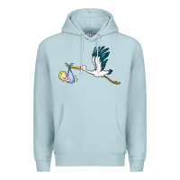 Blue Mist stork with baby boy Premium Hoodie - BarkalooDesign