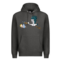 Charcoal Heather stork with baby boy Premium Hoodie - BarkalooDesign
