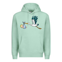 Seafoam stork with baby boy Premium Hoodie - BarkalooDesign