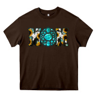 Chocolate Brown Sunflower Cowhide Turquoise Gemstone Mom Heavy Core Tee - Jasminsmagicworld