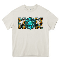 Cream Sunflower Cowhide Turquoise Gemstone Mom Heavy Core Tee - Jasminsmagicworld