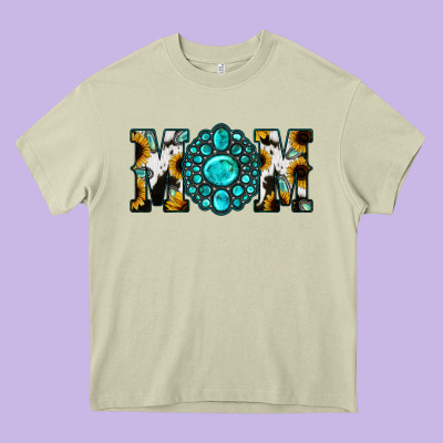 Sunflower Cowhide Turquoise Gemstone Mom Heavy Core Tee Designed By Jasminsmagicworld