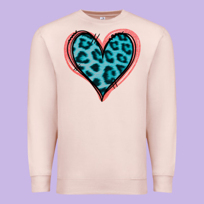 Blue Leopard Heart Premium Sweatshirt Designed By Jasminsmagicworld