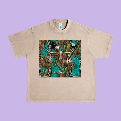 Longhorn Pattern Urban Heavy Tee Designed By Cowhidedigitalart