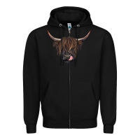 Black Black highland cow Zipper Hoodie - RanaPortraitStore