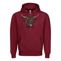 Burgundy Black highland cow Zipper Hoodie - RanaPortraitStore