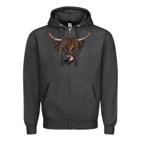 Charcoal Heather Black highland cow Zipper Hoodie - RanaPortraitStore