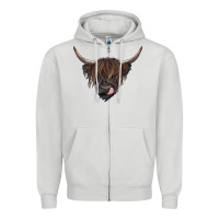Dove Grey Black highland cow Zipper Hoodie - RanaPortraitStore