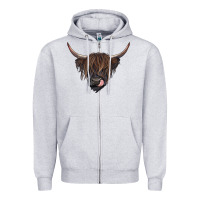 Heather Grey Black highland cow Zipper Hoodie - RanaPortraitStore