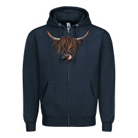 Navy Black highland cow Zipper Hoodie - RanaPortraitStore