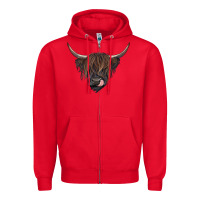 Red Black highland cow Zipper Hoodie - RanaPortraitStore