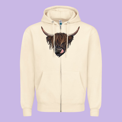 Black Highland Cow Zipper Hoodie Designed By Ranaportraitstore