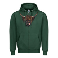 Sports Green Black highland cow Zipper Hoodie - RanaPortraitStore