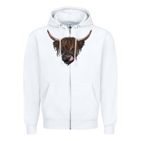 White Black highland cow Zipper Hoodie - RanaPortraitStore