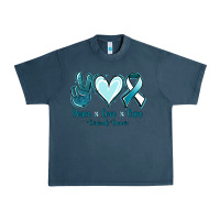 Midnight Navy Peace Love Cure Cervical Cancer Urban Heavy Tee - Jasminsmagicworld