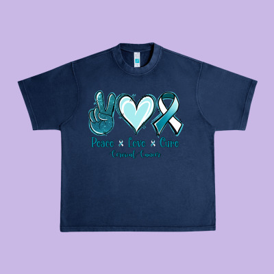 Peace Love Cure Cervical Cancer Urban Heavy Tee Designed By Jasminsmagicworld