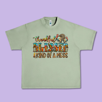 Thankful Blessed And Kind Of A Mess Urban Heavy Tee Designed By Cowhidedigitalart
