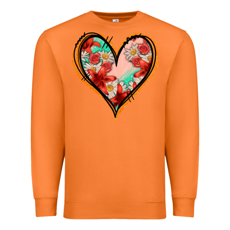 Floral Orange Glitter Heart Premium Sweatshirt by Jasminsmagicworld | Teevron