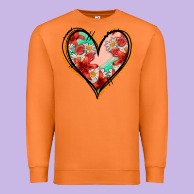 Floral Orange Glitter Heart Premium Sweatshirt Designed By Jasminsmagicworld