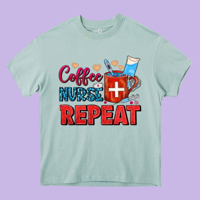 Coffee Nurse Repeat Heavy Core Tee Designed By Fadigitalartstudio