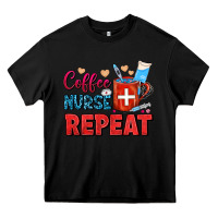 Black Coffee Nurse Repeat Heavy Core Tee - FaDigitalArtStudio