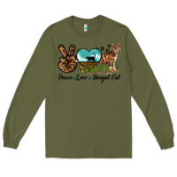 Army Green Peace Love Bengal Cat Long Sleeve Tee - LillyAllenDesigns