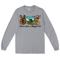 Heather Grey Peace Love Bengal Cat Long Sleeve Tee - LillyAllenDesigns