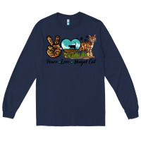 Navy Peace Love Bengal Cat Long Sleeve Tee - LillyAllenDesigns