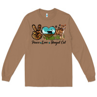 Toasted Coconut Peace Love Bengal Cat Long Sleeve Tee - LillyAllenDesigns