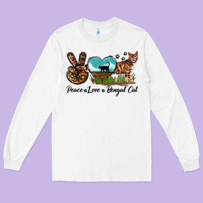 Peace Love Bengal Cat Long Sleeve Tee Designed By Lillyallendesigns