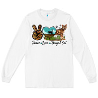 White Peace Love Bengal Cat Long Sleeve Tee - LillyAllenDesigns
