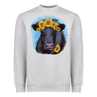 Heather Grey Black Angus with Sunflower Heavyweight Sweatshirt - Jasminsmagicworld