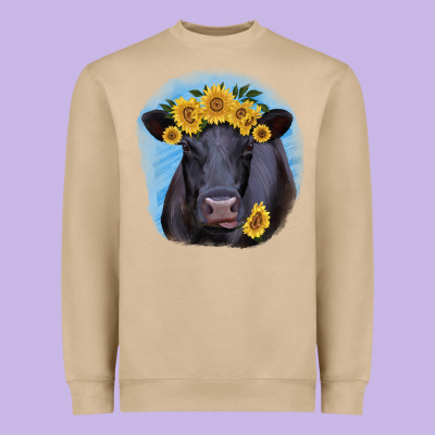 Black Angus With Sunflower Heavyweight Sweatshirt Designed By Jasminsmagicworld
