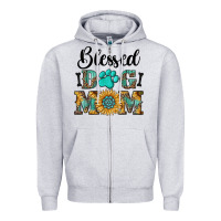 Heather Grey Blessed dog mom Zipper Hoodie - RanaPortraitStore