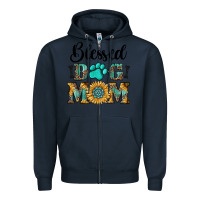 Navy Blessed dog mom Zipper Hoodie - RanaPortraitStore