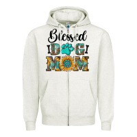 Oatmeal Heather Blessed dog mom Zipper Hoodie - RanaPortraitStore
