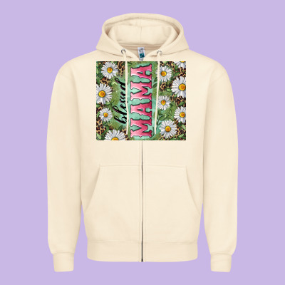 Blessed Mama With Daisy And Leopard Zipper Hoodie Designed By Ranaportraitstore