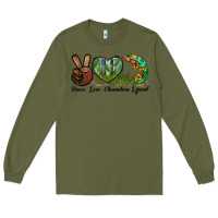 Army Green Peace Love Chameleon Lizard Long Sleeve Tee - LillyAllenDesigns