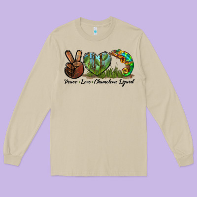 Peace Love Chameleon Lizard Long Sleeve Tee Designed By Lillyallendesigns
