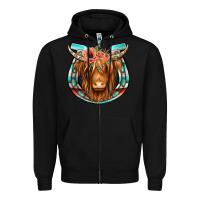 Black highland cow serape floral headband horseshoe Zipper Hoodie - Jasminsmagicworld