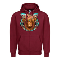Burgundy highland cow serape floral headband horseshoe Zipper Hoodie - Jasminsmagicworld