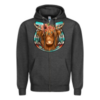 Charcoal Heather highland cow serape floral headband horseshoe Zipper Hoodie - Jasminsmagicworld