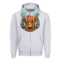 Heather Grey highland cow serape floral headband horseshoe Zipper Hoodie - Jasminsmagicworld