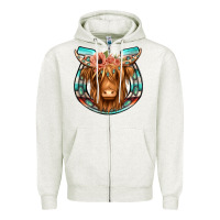 Oatmeal Heather highland cow serape floral headband horseshoe Zipper Hoodie - Jasminsmagicworld