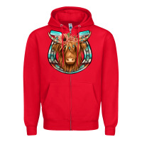 Red highland cow serape floral headband horseshoe Zipper Hoodie - Jasminsmagicworld