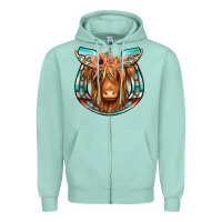 Seafoam highland cow serape floral headband horseshoe Zipper Hoodie - Jasminsmagicworld