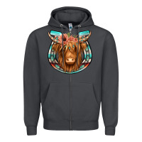 Smoke highland cow serape floral headband horseshoe Zipper Hoodie - Jasminsmagicworld