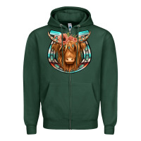 Sports Green highland cow serape floral headband horseshoe Zipper Hoodie - Jasminsmagicworld