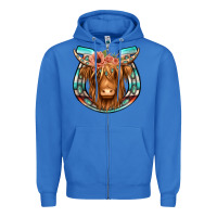 True Royal highland cow serape floral headband horseshoe Zipper Hoodie - Jasminsmagicworld